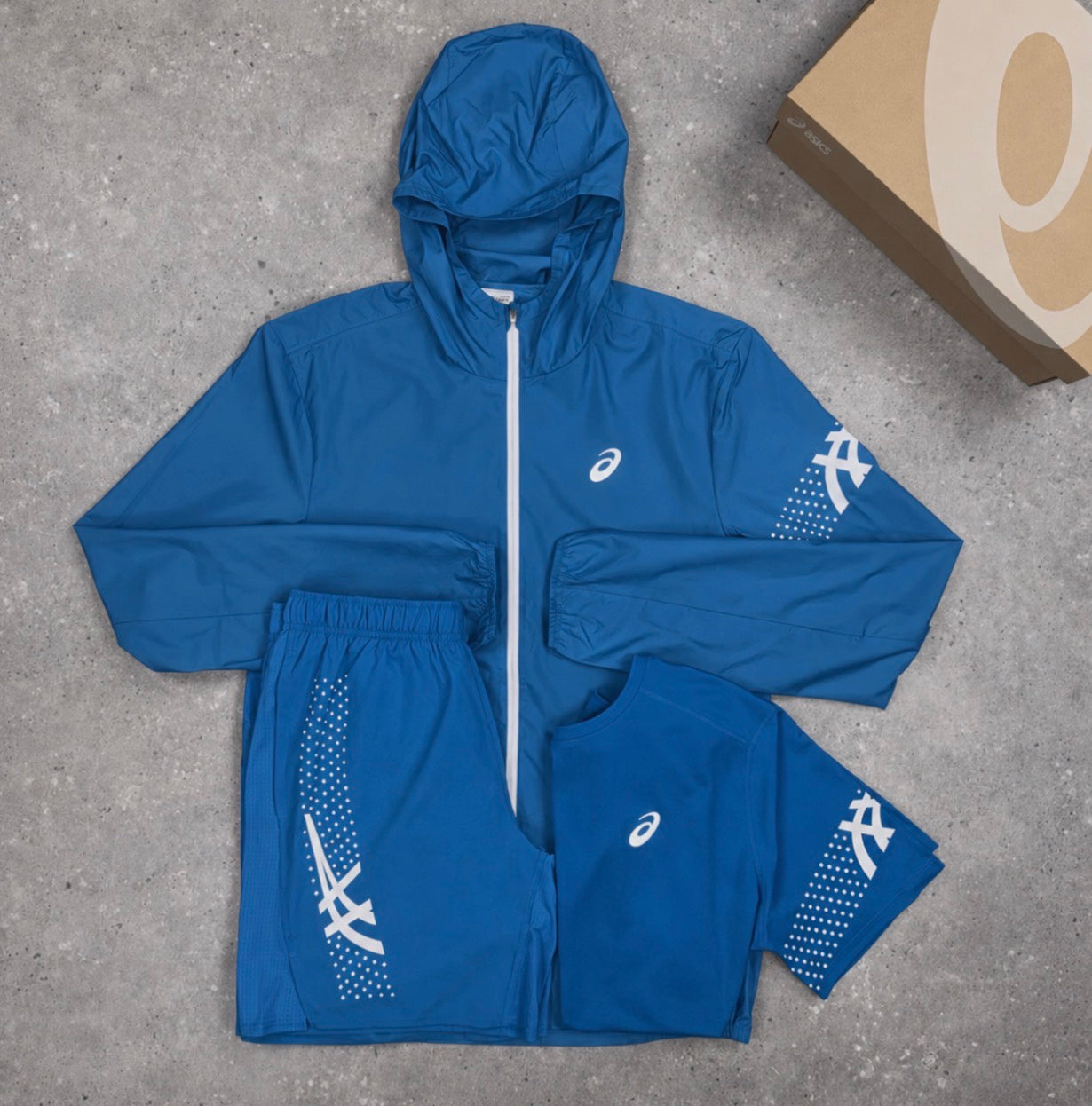 Asics Aegan Blue “Icon” 3 Piece Windrunner Set